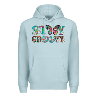 Blue Mist stay groovy with butterfly peace sign and flowers Premium Hoodie - Artiststas