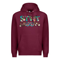 Burgundy stay groovy with butterfly peace sign and flowers Premium Hoodie - Artiststas