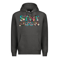 Charcoal Heather stay groovy with butterfly peace sign and flowers Premium Hoodie - Artiststas