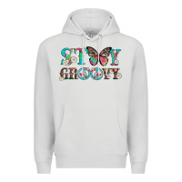 Dove Grey stay groovy with butterfly peace sign and flowers Premium Hoodie - Artiststas