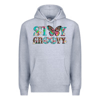 Heather Grey stay groovy with butterfly peace sign and flowers Premium Hoodie - Artiststas