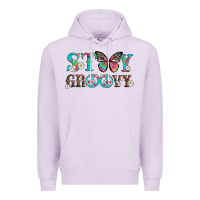 Lilac stay groovy with butterfly peace sign and flowers Premium Hoodie - Artiststas