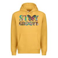 Mustard stay groovy with butterfly peace sign and flowers Premium Hoodie - Artiststas