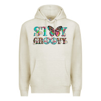 Oatmeal Heather stay groovy with butterfly peace sign and flowers Premium Hoodie - Artiststas