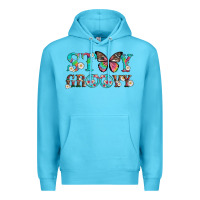 Ocean Blue stay groovy with butterfly peace sign and flowers Premium Hoodie - Artiststas