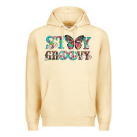 Pina Colada stay groovy with butterfly peace sign and flowers Premium Hoodie - Artiststas