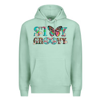 Seafoam stay groovy with butterfly peace sign and flowers Premium Hoodie - Artiststas