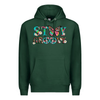 Sports Green stay groovy with butterfly peace sign and flowers Premium Hoodie - Artiststas