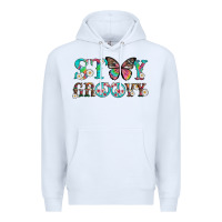 White stay groovy with butterfly peace sign and flowers Premium Hoodie - Artiststas