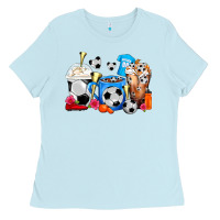Baby Blue Soccer Coffee Cups Ladies Tee - FaDigitalArtStudio