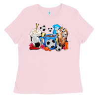 Bubblegum Pink Soccer Coffee Cups Ladies Tee - FaDigitalArtStudio