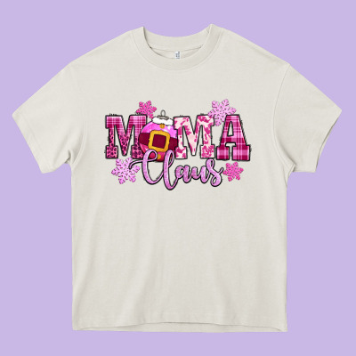 Mama Claus Pink Christmas Heavy Core Tee Designed By Cowgirlartshop