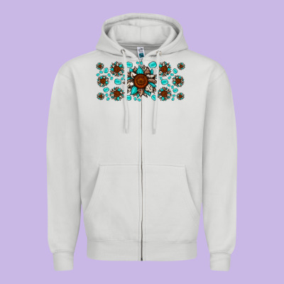 Cowhide Leopard Sunflower Gemstone Zipper Hoodie Designed By Jahusdesignshop
