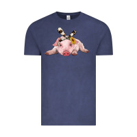 Vintage Denim baby pig with cowhide ribbon Vintage Tee - RanaPortraitStore