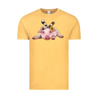 Vintage Mustard baby pig with cowhide ribbon Vintage Tee - RanaPortraitStore