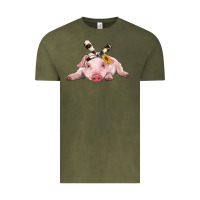 Vintage Olive baby pig with cowhide ribbon Vintage Tee - RanaPortraitStore