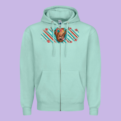 Cow Floral Zipper Hoodie Designed By Jahusdesignshop