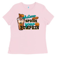 Bubblegum Pink whatever spice your pumpkin coffee cup Ladies Tee - FaDigitalArtStudio