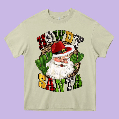 Howdy Santa Western Cactus Christmas Heavy Core Tee Designed By Cowgirlartshop