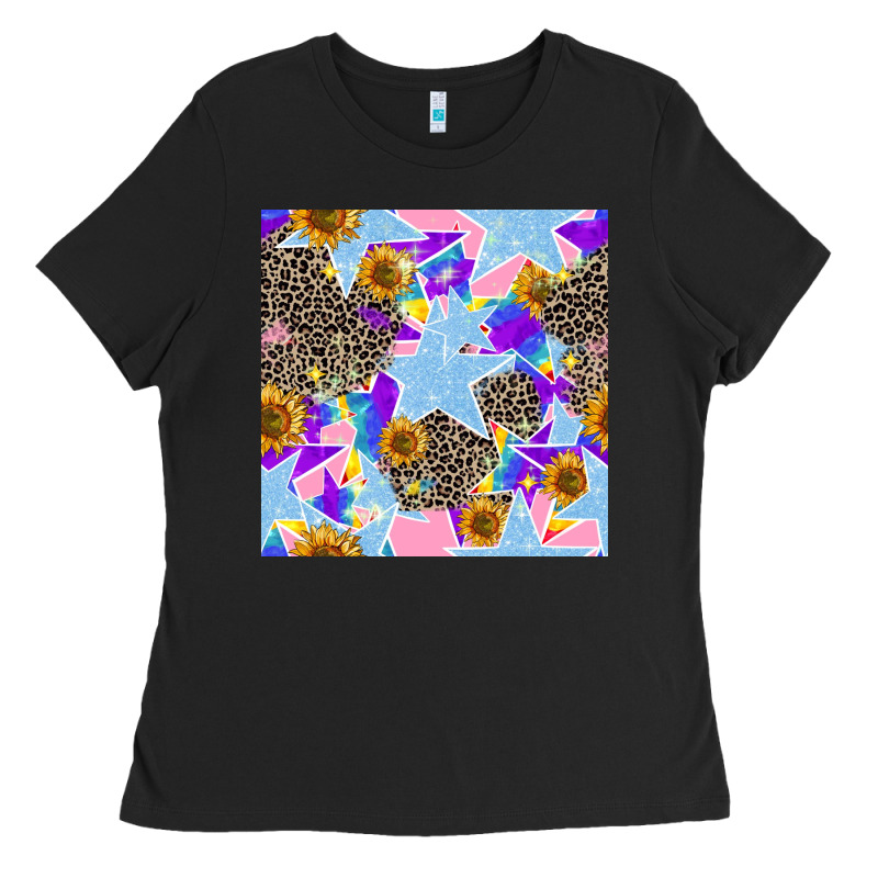 Stars And Sunflowers Seamless Pattern Ladies Tee by FaDigitalArtStudio | Teevron