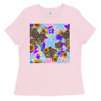 Bubblegum Pink stars and sunflowers seamless pattern Ladies Tee - FaDigitalArtStudio