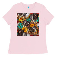 Bubblegum Pink baby hampshire pig sunflowers seamless pattern Ladies Tee - FaDigitalArtStudio