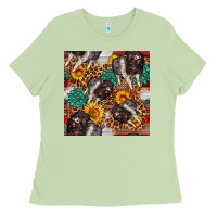 Matcha baby hampshire pig sunflowers seamless pattern Ladies Tee - FaDigitalArtStudio