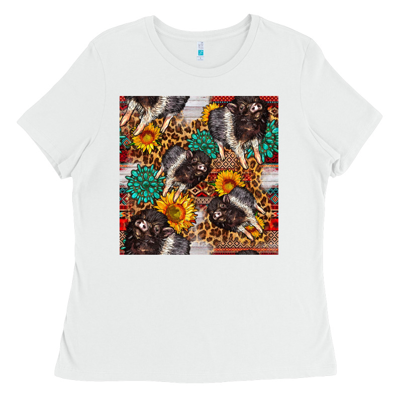Baby Hampshire Pig Sunflowers Seamless Pattern Ladies Tee by FaDigitalArtStudio | Teevron