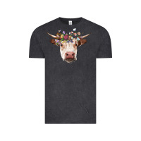 Vintage Black hereford cow with floral headband Vintage Tee - RanaPortraitStore