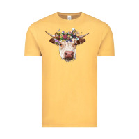 Vintage Mustard hereford cow with floral headband Vintage Tee - RanaPortraitStore
