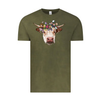 Vintage Olive hereford cow with floral headband Vintage Tee - RanaPortraitStore