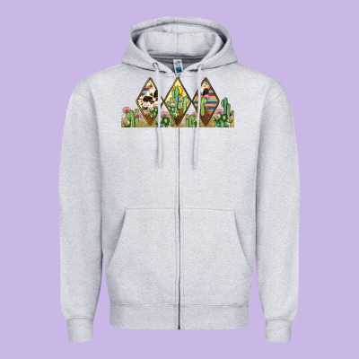 Cactus Cowhide Serape Zipper Hoodie Designed By Jahusdesignshop