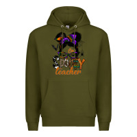 Army Green one spooky teacher Premium Hoodie - SublimationCraftShop