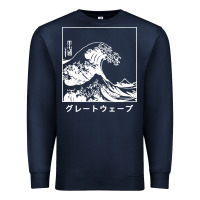 Navy the great wave off kanagawa Premium Sweatshirt - artisFamous