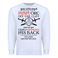 White tabletop rpg d20 orc massage critical failure Premium Sweatshirt - artisFamous