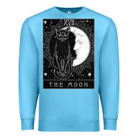 Ocean Blue tarot card crescent moon and cat graphic Premium Sweatshirt - artisFamous