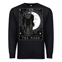 Black tarot card crescent moon and cat graphic Premium Sweatshirt - artisFamous