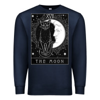 Navy tarot card crescent moon and cat graphic Premium Sweatshirt - artisFamous