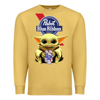 Antique Gold Baby Yoda Hugs Pabst Blue Ribbon Beer Premium Sweatshirt - artisFamous