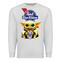 Dove Grey Baby Yoda Hugs Pabst Blue Ribbon Beer Premium Sweatshirt - artisFamous