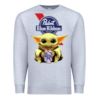 Heather Grey Baby Yoda Hugs Pabst Blue Ribbon Beer Premium Sweatshirt - artisFamous