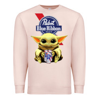 Pale Pink Baby Yoda Hugs Pabst Blue Ribbon Beer Premium Sweatshirt - artisFamous