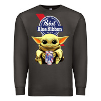 Smoke Baby Yoda Hugs Pabst Blue Ribbon Beer Premium Sweatshirt - artisFamous