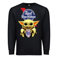 Black Baby Yoda Hugs Pabst Blue Ribbon Beer Premium Sweatshirt - artisFamous