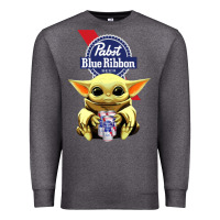 Charcoal Heather Baby Yoda Hugs Pabst Blue Ribbon Beer Premium Sweatshirt - artisFamous