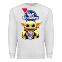 Oatmeal Heather Baby Yoda Hugs Pabst Blue Ribbon Beer Premium Sweatshirt - artisFamous