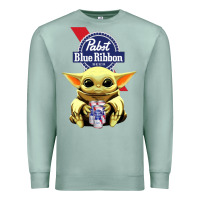 Seafoam Baby Yoda Hugs Pabst Blue Ribbon Beer Premium Sweatshirt - artisFamous