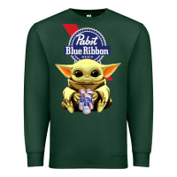 Sports Green Baby Yoda Hugs Pabst Blue Ribbon Beer Premium Sweatshirt - artisFamous