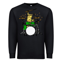 Black drummer cat music lover musician playing the drums Premium Sweatshirt - artisFamous