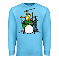 Ocean Blue drummer cat music lover musician playing the drums Premium Sweatshirt - artisFamous